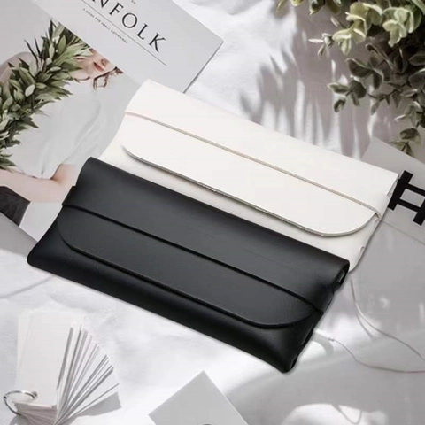 Handmade PU Leather Glasses Case Minimalist Envelope Flap Sunglasses Soft Bag Tie Closure Portable Eyewear Sleeve Protector