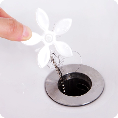 Flower Drain Clog Remover PP Zinc Alloy Metal Bead Chain Hair Cleaning Hook For Bathroom Sink Shower And Kitchen Sewer
