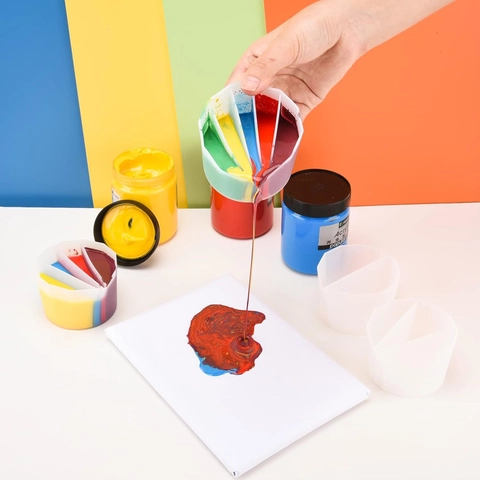 Silicone Split Cups For Fluid Art Acrylic Pouring Paint Mixing Multi Channel Resin DIY Tool Pour Spout Translucent White