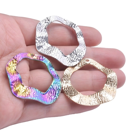 Colgante Geométrico Irregular Acero Inoxidable Textura Martillada Ondulada Accesorio Joyería DIY Amuleto Minimalista Chic Mujeres