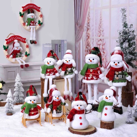 Muñecos De Peluche De Muñeco De Nieve De Navidad Gorro De Punto A Cuadros Patrones De Reno Copos De Nieve Decoración De Mesa
