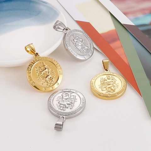 Medalla San Cristóbal Colgante Collar Acero Inoxidable Protector Religioso Moneda Redonda Joyería Retro