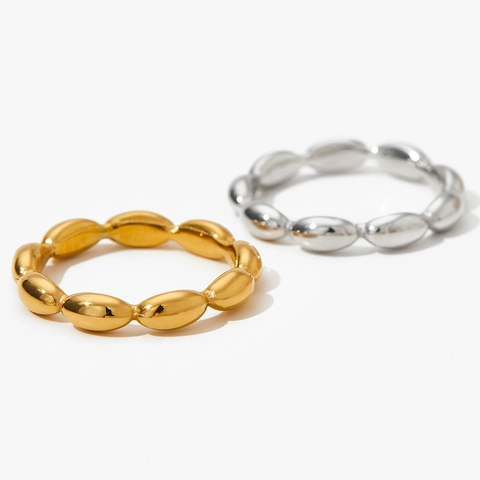 Minimalistischer Geometrischer Gliedbohnen Ring Aus Edelstahl Für Damen Hochglanzpolierter Trendiger Ins Stil Schmuck