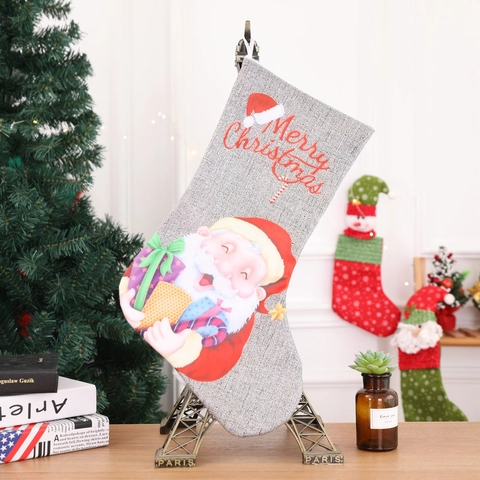 Weihnachtsstrumpf Hängedekoration Weihnachtsmann Schneemann Muster Kurzplüsch Vliesstoff Festliche Kamin Deko