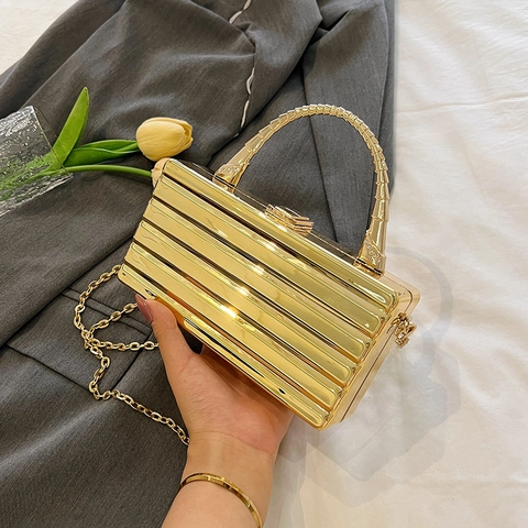 Abend Clutch Tasche Acryl Metall Hartschale Box Handtasche Mit Kette Für Damen Party Hochzeit Bankett Schick