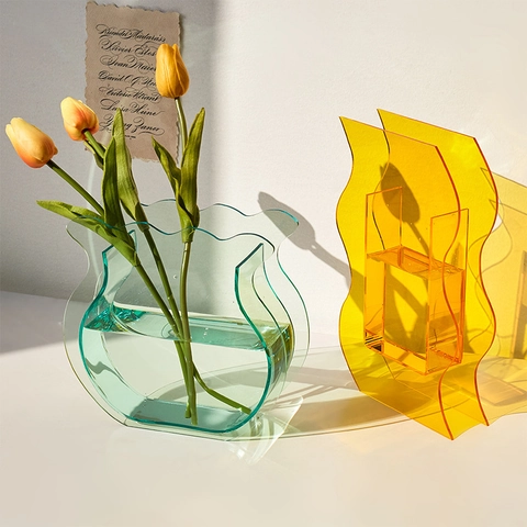 Modern Minimalist Acrylic Vase Creative Wave Transparent Hydroponic Flower Pot Desktop Decorative Ornament