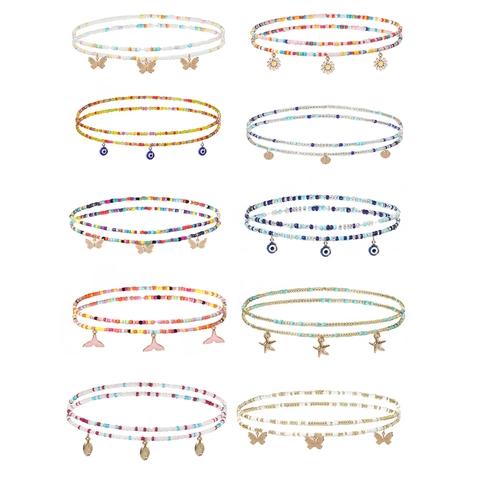 Bohemian Layered Waist Chain Glass Seed Bead Alloy Butterfly Evil Eye Star Heart Charm Sexy Summer Beach Belly Jewelry Women