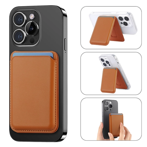 Magnetic Smartphone Wallet Stand Card Holder PU Leather Foldable Kickstand For MagSafe Compatible Cellphone Accessory Minimalist Multi Color