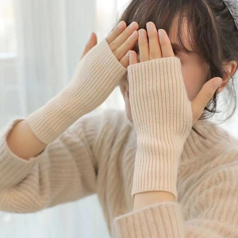 Knitted Fingerless Gloves Cotton Thick Warm Winter Solid Color Wrist Warmer Mitten For Typing Writing Student Accessory