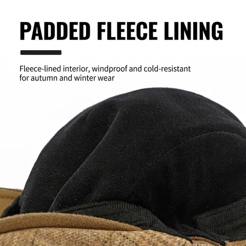 Vintage British Plaid Wool Blend Beret For Men Women Winter Warm Thickened Fleece Lined Flat Cap Adjustable Forward Hat