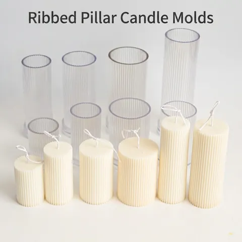 Pillar Candle Mold Cylindrical Fine Ribbed Striped Plastic Acrylic For DIY Aromatherapy Handmade Craft Supplies