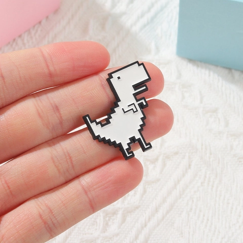 Pixel Dinosaurus Broche Pin Legering Emaille Wit Zwart 8-Bit Game Ontwerp Creatief Mode Accessoire