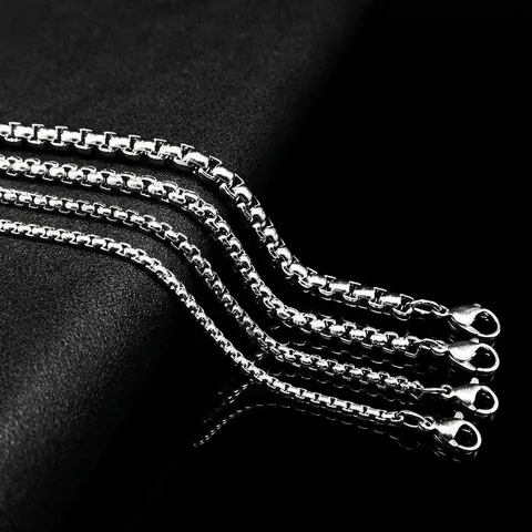 Collar De Cadena Box De Acero Inoxidable Pulido Brillante Eslabón Veneciano Joyería DIY Unisex