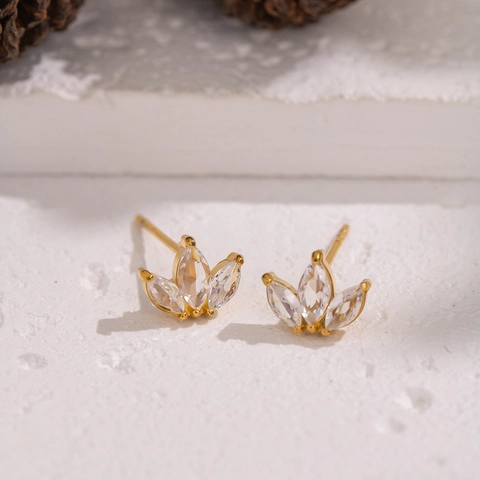 Orecchini A Lobo A Petalo Minimalisti Acciaio Inossidabile 304 Placcato Oro PVD Zircone Marquise Chiaro Gioielli Impermeabili Donna