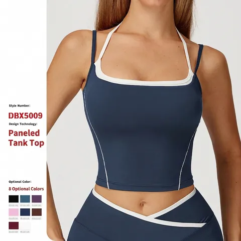 Layered Look Sports Bra Yoga Vest Halter Neck Contrast Piping Removable Padded Nude Feel High Impact Running Fitness Women
