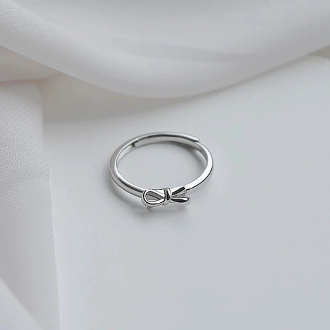 925 Sterling Silver Bowknot Open Ring For Women Minimalist Adjustable Dainty Bow Finger Ring Fashion Sweet Jewelry Gift