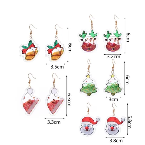 Weihnachts Ohrringe Transparent PVC Acryl Mit Treibsand Pailletten Weihnachtsmann Rentier Baum Glocke Party Zubehör