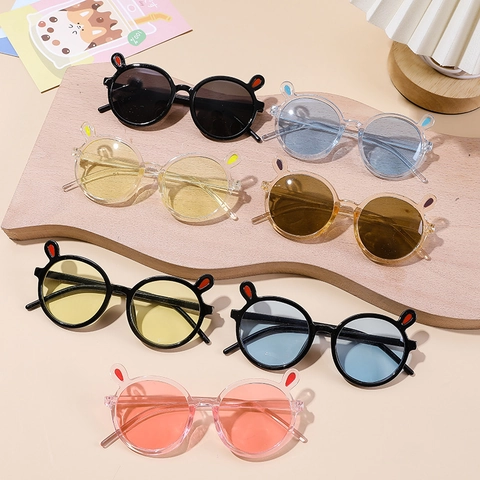 Gafas De Sol Para Niños Marco Redondo Decoración Oreja De Conejo Plástico Protección UV Aire Libre Playa Moda Para Niños Pequeños