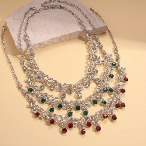 Collana E Orecchini Vintage Fiocco Goccia D'acqua Per Donne Lega Rhinestone Cristallo Stile Corte Accessori Lussuosi