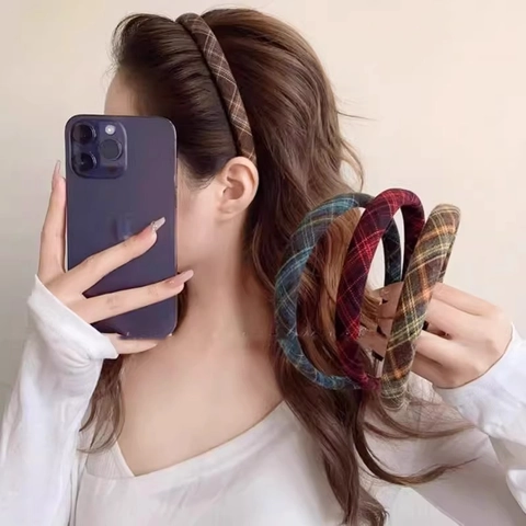 Cerchietto A Quadri Retrò Accessorio Per Capelli In Tessuto Per Donne Ragazze Stile College Vintage Fascia Sottile Fatta A Mano