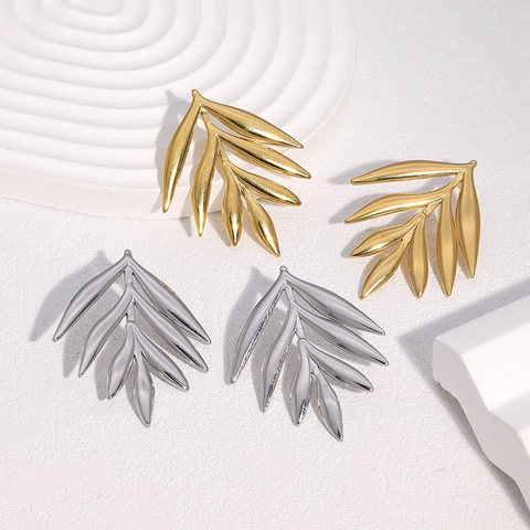 Pendientes De Botón Con Forma De Hoja Creativa Acero Inoxidable Chapado En Oro De 18K Joyas De Naturaleza Minimalistas Para Mujeres