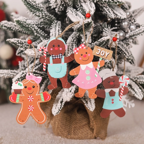 Colgantes de Madera de Navidad Hombre de Jengibre Gnomo Adorno de Navidad para Decoración de Árbol de Navidad Hogar