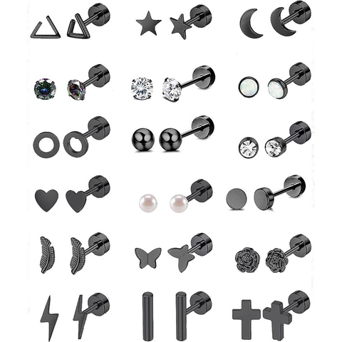 Stainless Steel Piercing Stud Earrings Set For Women Men Flower Heart Star Moon Butterfly Rhinestone Artificial Pearl Jewelry