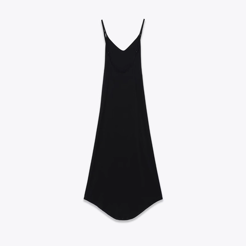 Dames Zwarte Spaghettibandjes Maxi Jurk Stretch Polyester Crêpe V-Hals Mouwloos Zijsplit Casual Party Avondmode