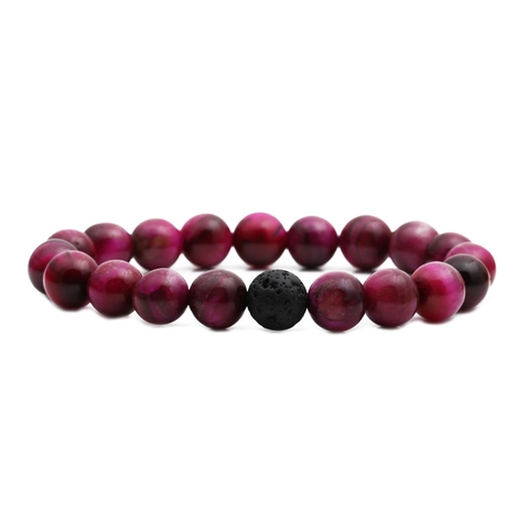 Perlenarmband Natur Rosa Roter Tigerauge Stein Schwarzer Vulkanischer Lavastein Elastisch Handgemacht Heilender Schmuck Unisex Boho