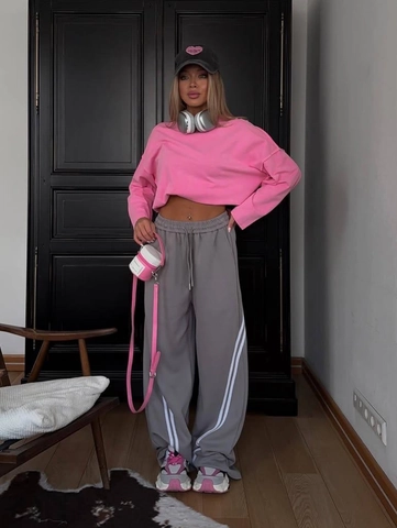 Women High Waist Wide Leg Sweatpants Side Stripe Drawstring Loose Cotton Streetwear Casual Long Pants