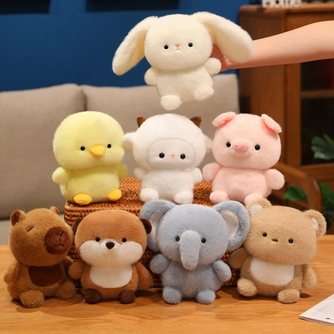 Peluches Animaux Mignons Capybara Lapin Mouton Ours Éléphant Canard Loutre Poupées Douces Décoration Bureau Kawaii
