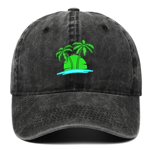 Washed Cotton Baseball Cap Men Women Distressed Dad Hat Coconut Tree Embroidery Adjustable Sun Protection Outdoor Sport Hat