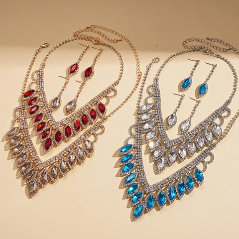 Collar Pendientes Borla Gota De Agua Aleación Diamantes De Imitación Lujo Vintage Para Mujeres Boda Fiesta Banquete Joyas Elegantes