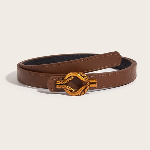 Ceinture Fine Pour Femmes En Similicuir PU Avec Boucle Dorée À Nœud Style Rétro Simple Pour Jeans Robes