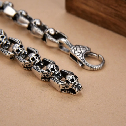 Bracciale A Maglie Con Teschio In Acciaio Inossidabile Gioielli Retro Gothic Punk Hip Hop Da Uomo