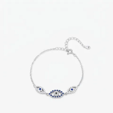 Evil Eye Armband 925 Sterling Silber Blau Weiß Zirkonia Glücksbringer Schmuck Verstellbar Für Damen