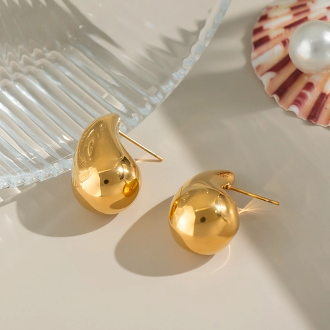 Luxus 304 Edelstahl Wassertropfen Ohrstecker 18K Vergoldet Spiegelglanz Hypoallergene Tränenohrringe Für Damen Schmuck