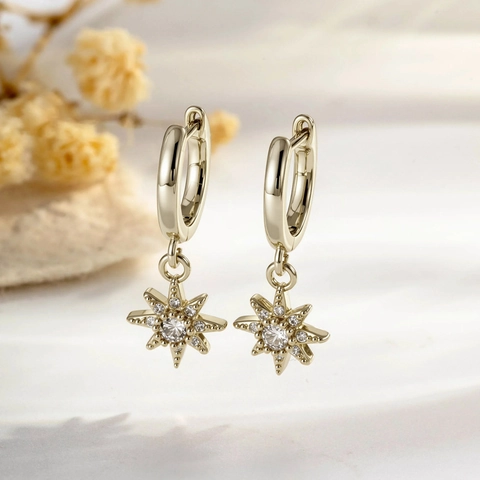 Pendientes De Aro De Cobre Con Colgante De Estrella Brillante De Circonita Retro Oro Café Girasol Joyas Para Mujer