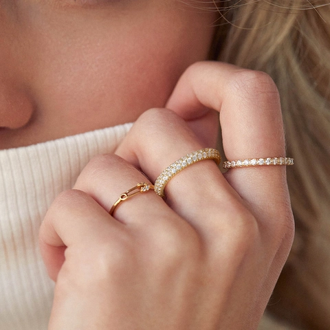 925 Sterling Silver Pave Zirconia Eternity Rings For Women Sparkling Heart Charm Fashion Jewelry Tennis Chain Finger Ring