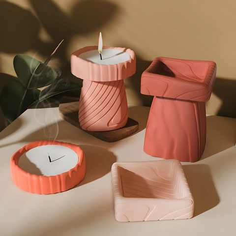 DIY Silicone Mold For Candle Making Plaster Resin Art Spiral Stripe Pillar Round Square Tray Platform Minimalist Home Decor Craft Tools