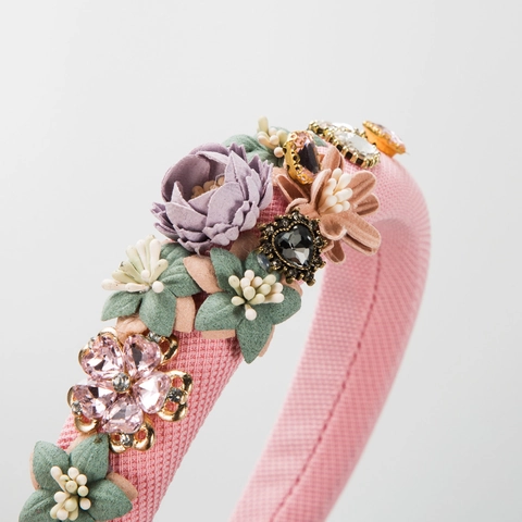 Cerchietto Imbottito Fiori 3D Barocco per Donna Vintage Strass Cristallo Tessuto Fascia Capelli Elegante Accessori Capelli Festa