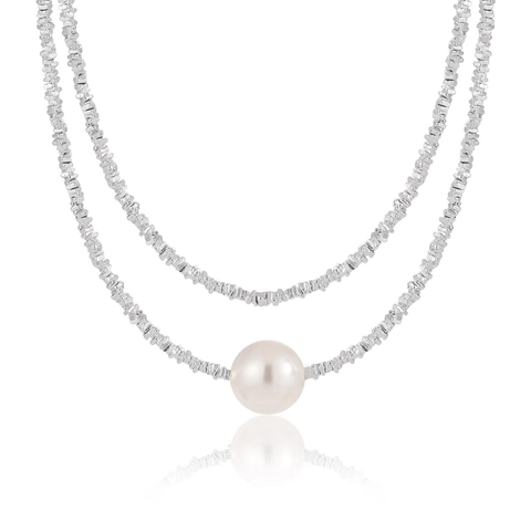 925 Sterling Silver Irregular Silver Nugget Chain Necklace With Round Artificial Pearl Pendant Elegant Minimalist Choker
