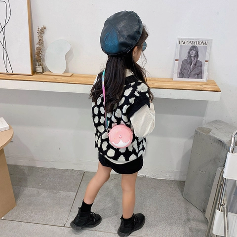 Kids Silicone Crossbody Bag Mini Round Coin Purse Rainbow Rocket Pattern Adjustable Printed Strap Cute Fashion Accessory