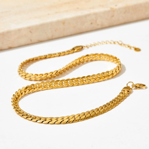 Necklace Bracelet Women Stainless Steel Cuban Curb Link Chain Fashion Jewelry High Polished Plated Minimalist