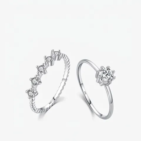 925 Sterling Silver Cubic Zirconia Rings Simple Six-Prong Solitaire And Row Stackable Elegant Jewelry For Women