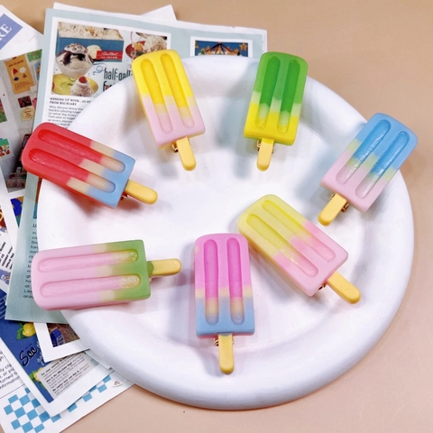 Popsicle Ice Cream Hair Clips Resin Gradient Color Duckbill Hairpins Summer Cute Hair Accessories For Girls Women