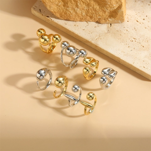 Anello Aperto Geometrico Minimalista In Rame Goccia D'acqua Lucido Regolabile Oro Argento Gioielli Per Donne