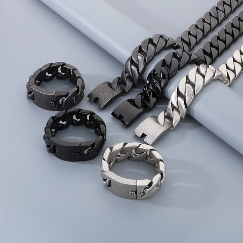 Men Chunky Cuban Chain Necklace And Bracelet Heavy Stainless Steel Punk Rock Hip Hop Jewelry Wide Polished Vintage Style