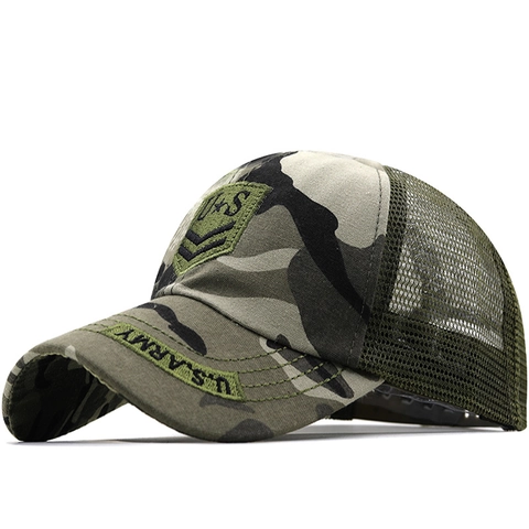 Camouflage Mesh Trucker Hat Cotton Tactical Baseball Cap With U.S. Army Embroidery Adjustable Outdoor Snapback