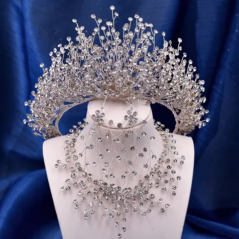 Luxus Brautschmuck Krone Und Ohrringe Halskette Strass Handgemachte Tiara Hochzeit Bankett Party Schmuck Für Damen